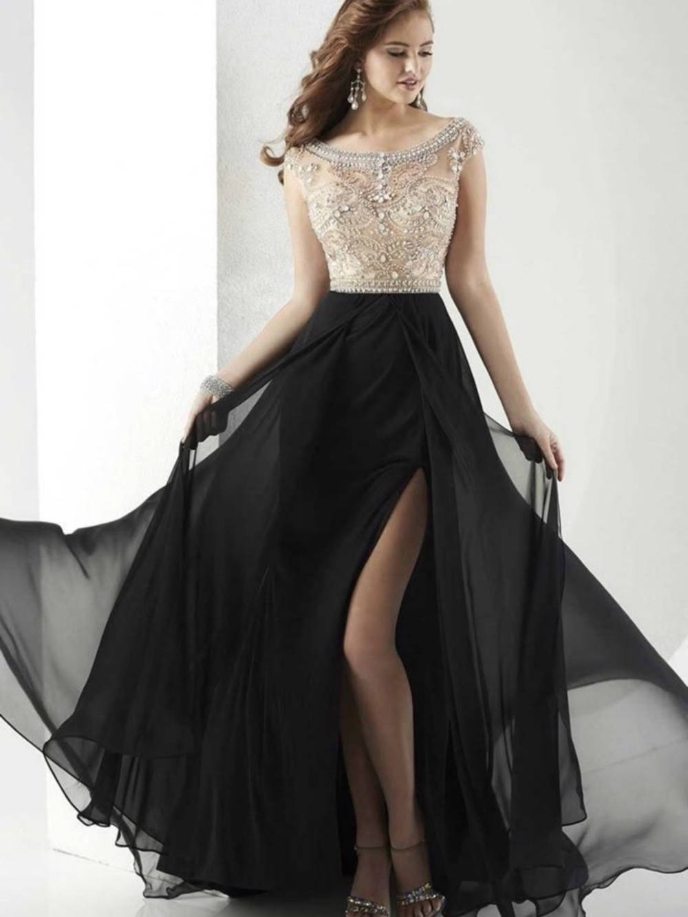 Tiffany Designs Prom Dress (Style 16148) – Black & Gold Beaded – Size 20